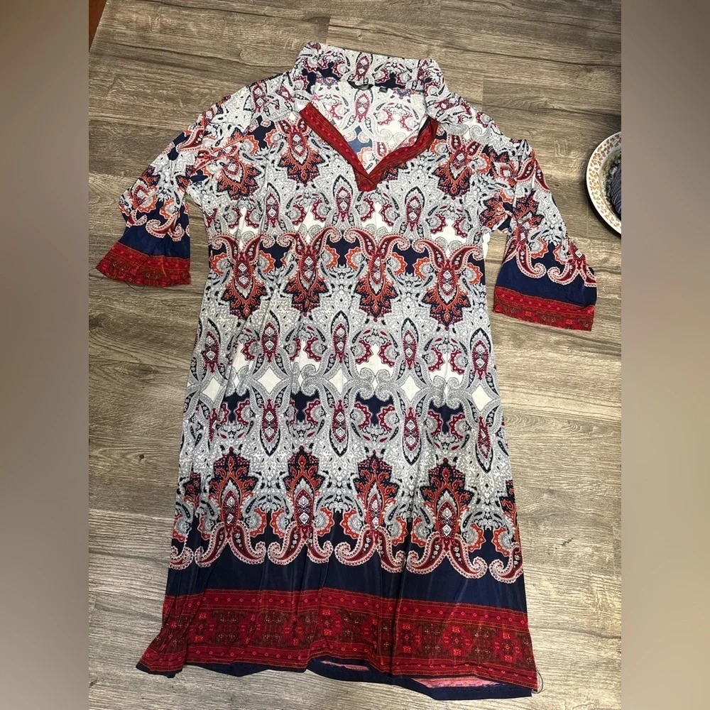 Mlle Gabrielle Red and Blue Patterned Dress